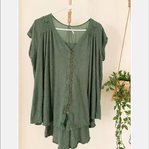 FreePeople Highland Oversized V Neck Linen Tee